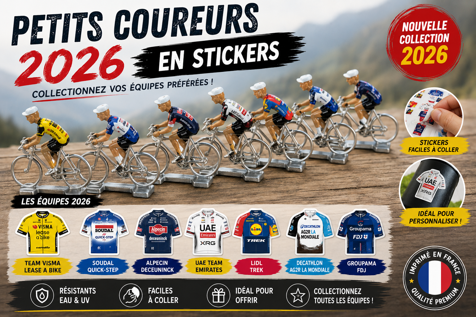 Lot de 3 petits coureurs cyclistes – Même équipe 2026